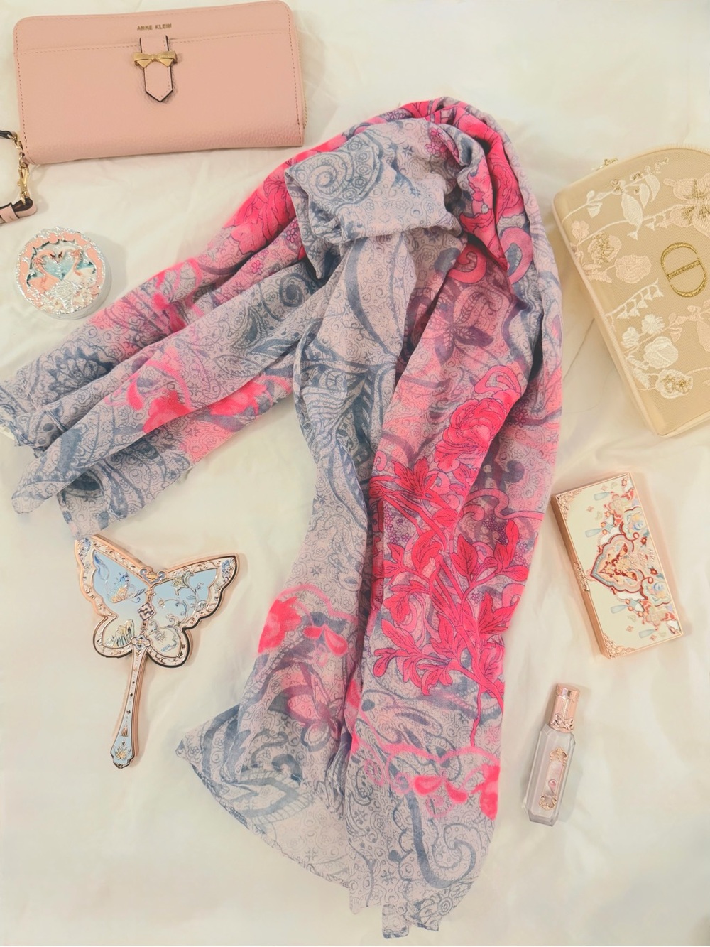 Atmosphere Primark Pink & Grey Paisley Floral Long Scarf Wrap